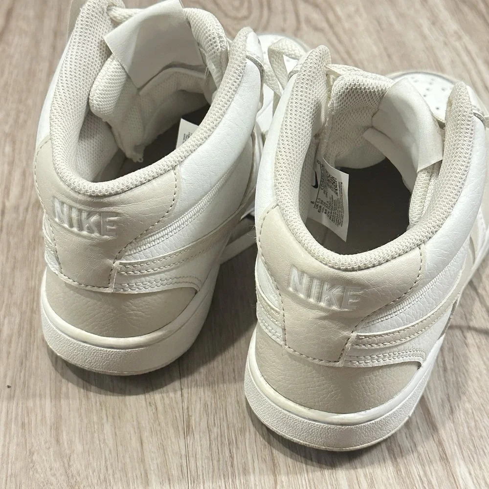 Nike Court Vision Mid Womens 8 Leather Mid Top Sneakers CD5436-106 White Beige